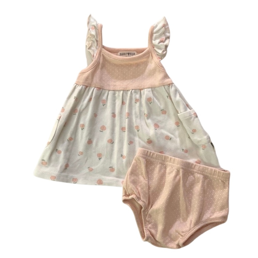 Rabbit Bear peaches summer outfit by Emily and Oliver size 3-6 months